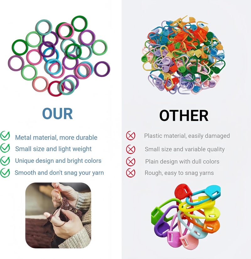 wonofa 50Pcs Round Metal Stitch Markers,Metal Colorful Crochet Stitch Markers,with Storage Box for Crocheting Clothing Tag DIY Craft Project (Orbicular-50Pcs) - Image 3